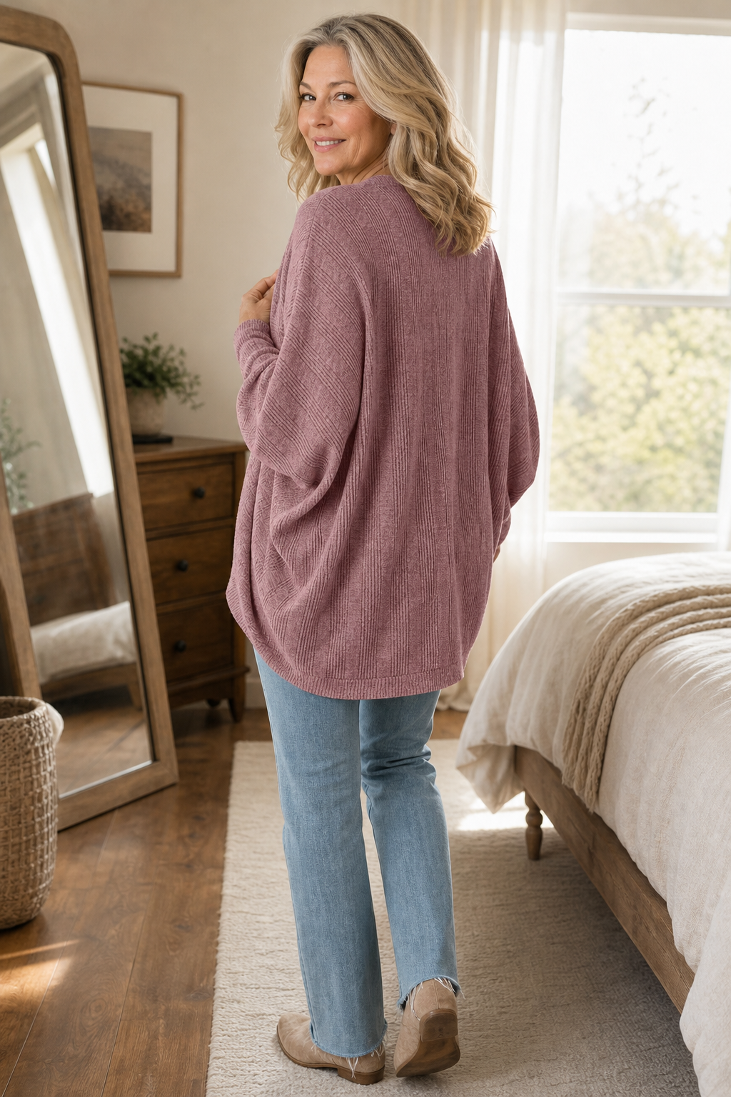 Wearbella – Batwing Sleeve Open-Front Knit Cardigan