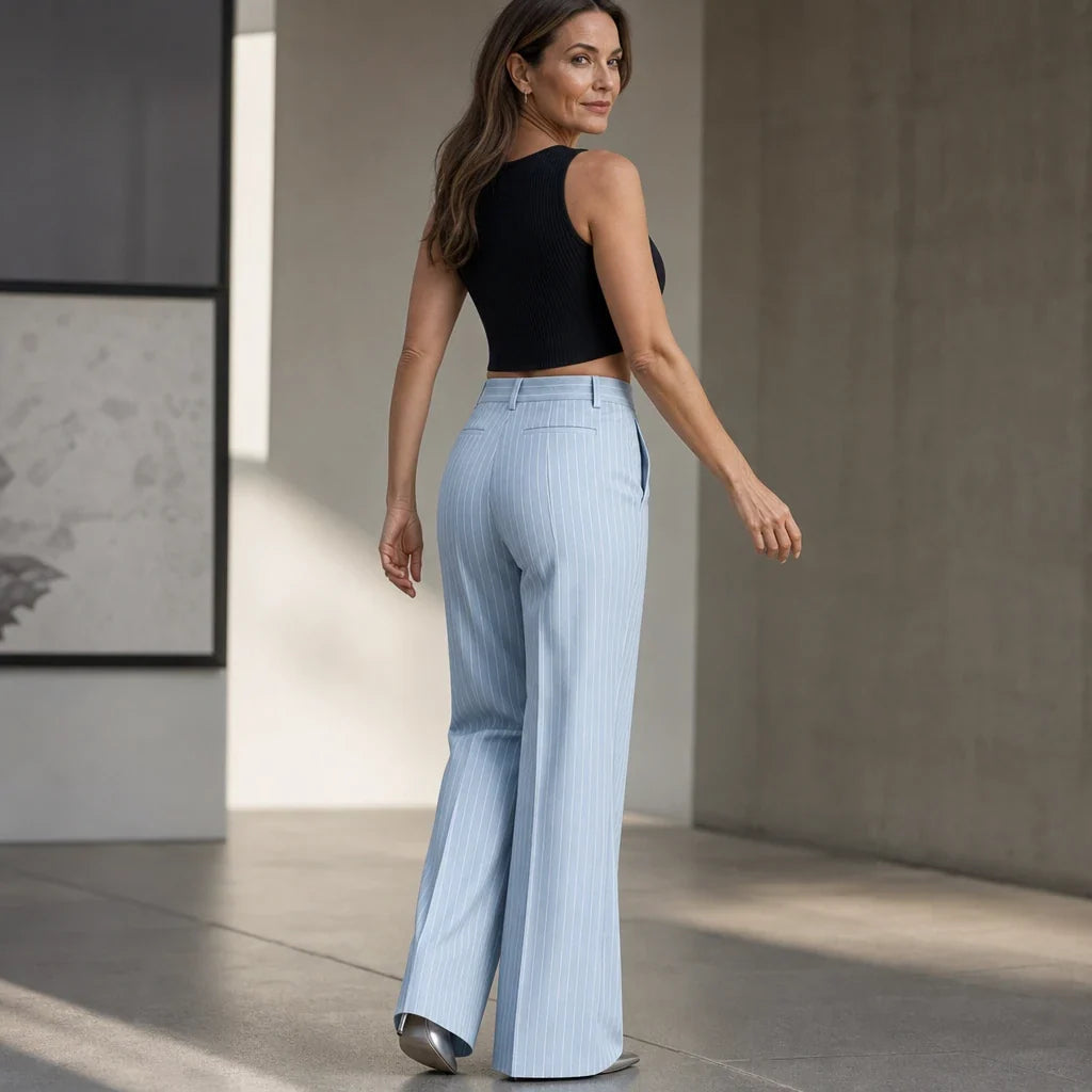 Wearbella – High-Waisted Pinstripe Wide-Leg Trousers