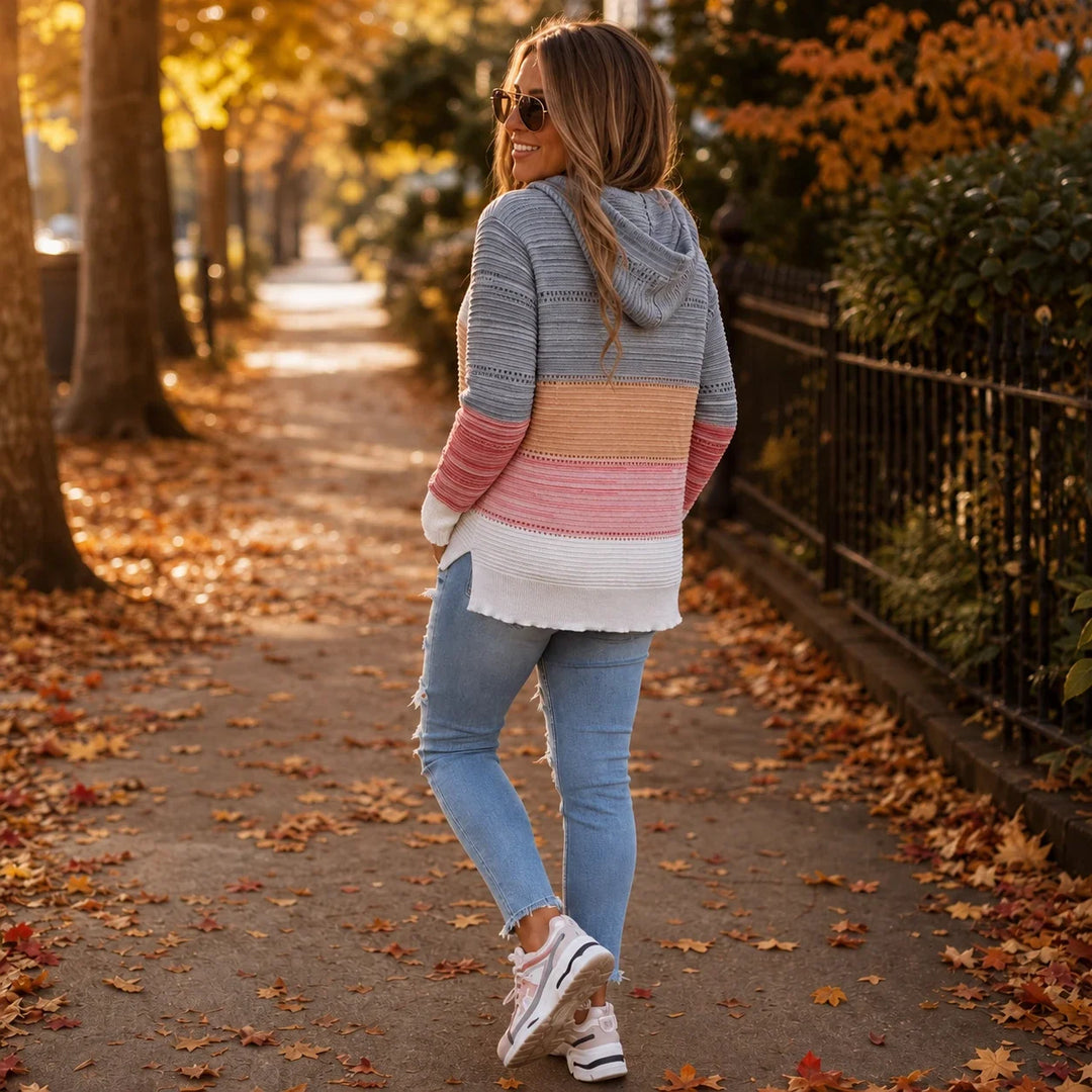 Colora Knit – Striped Hollow-Knit Hoodie