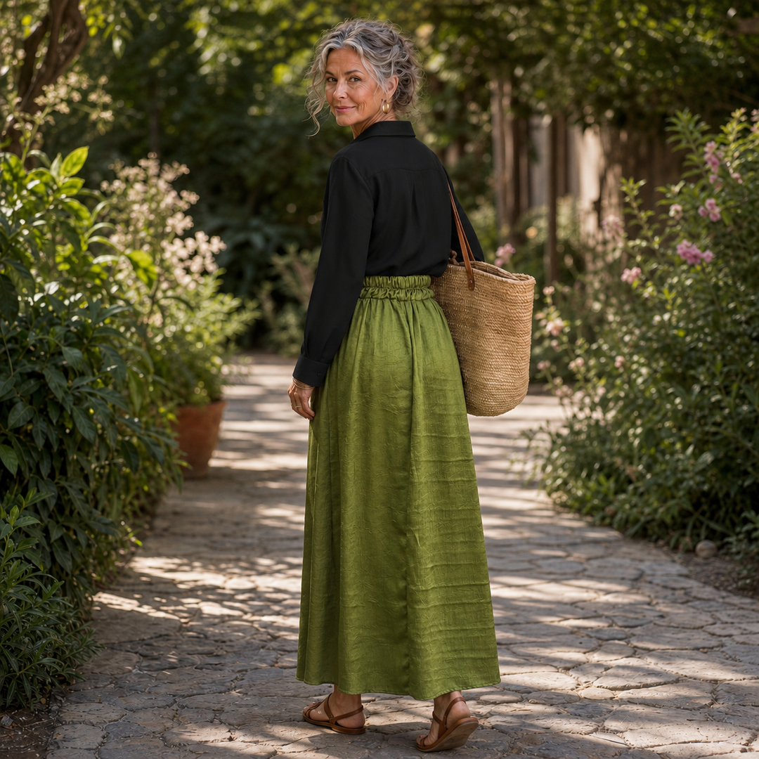 Olive & Onyx – Button Shirt And Tie-Waist Midi Skirt Set