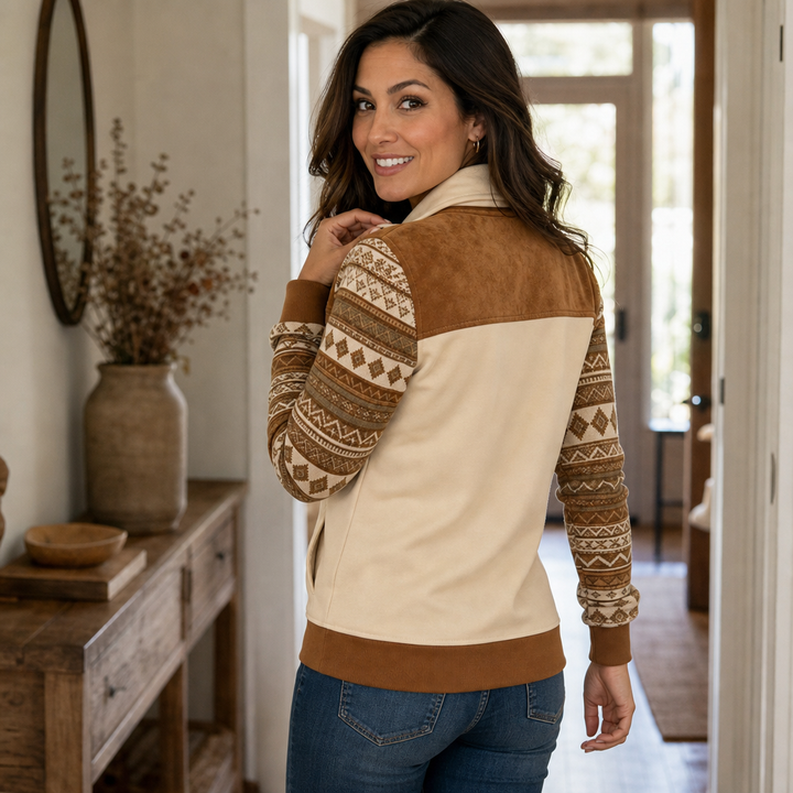 Marlowe – Western Faux-Suede Panel Half-Zip Pullover