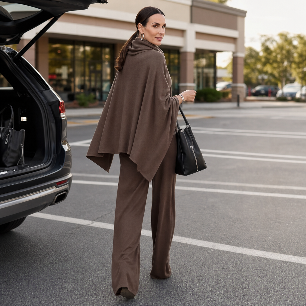 Draveny – Draped Cowl-Neck Top And Trouser Set