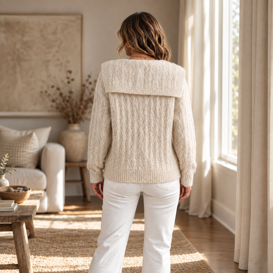 Sailmara – Sailor Collar Crochet Knit Cardigan
