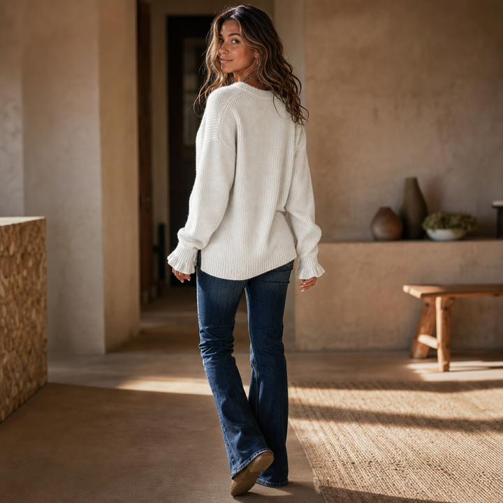 Vessa – Ribbed V-Neck Knit Pullover Sweater