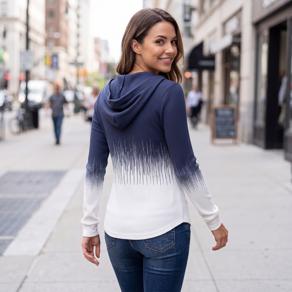 Ombrella – Blue Ombré Waffle-Knit Half-Zip Hoodie