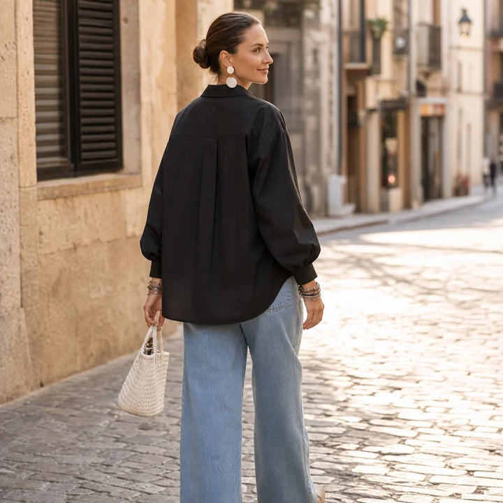 Wovelle – Raised Woven-Check Long-Sleeve Blouse