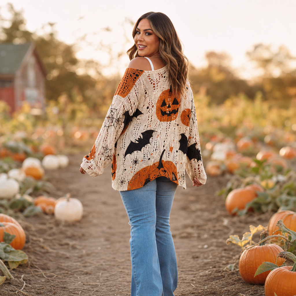 Amberknit – Open-Knit Crochet Pumpkin Sweater
