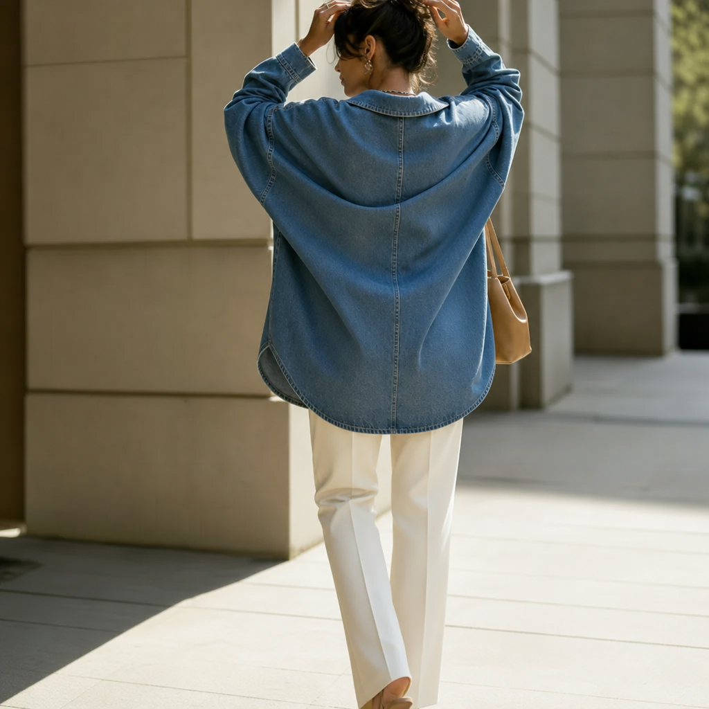 Denimelle – Soft-Washed Batwing Denim Tunic