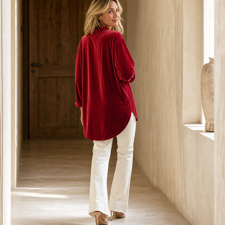 Rufflet – Ruffled V-Neck Velvet Blouse