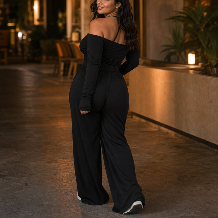 Elara – Off-Shoulder Wrap Wide-Leg Jumpsuit