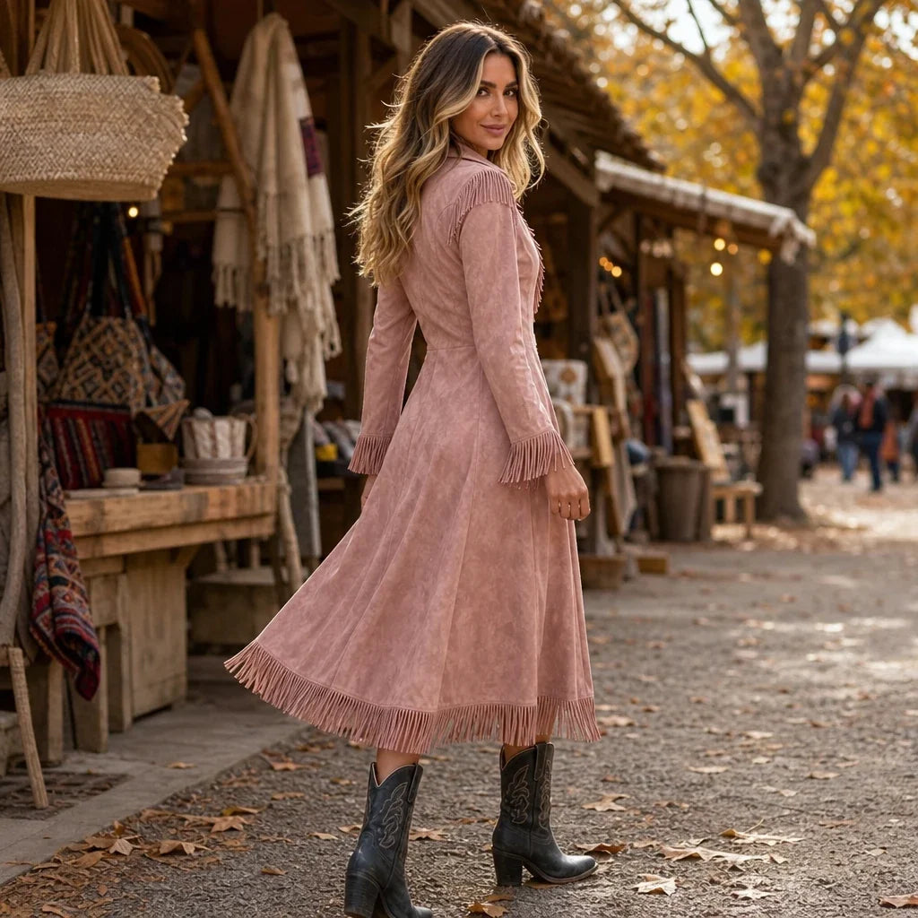 Westward Fringe – Long-Sleeve Western Fringe Dress