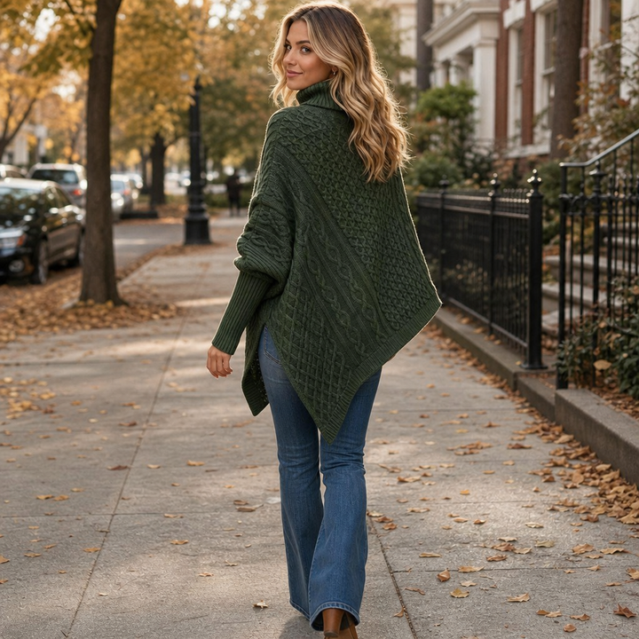 Cable & Cove – Cable-Knit Turtleneck Poncho Sweater
