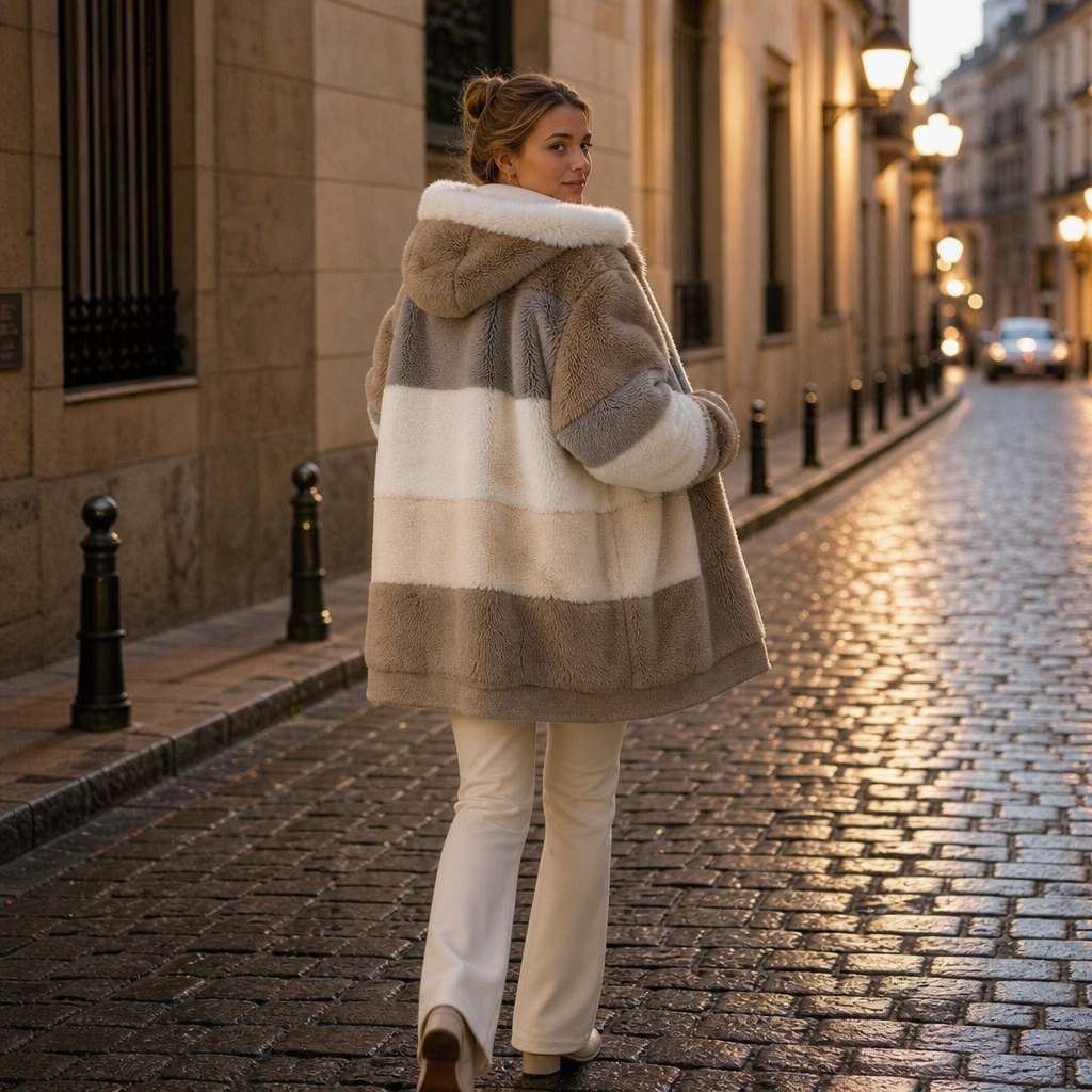 Furvella – Color-Block Oversized Faux Fur Coat