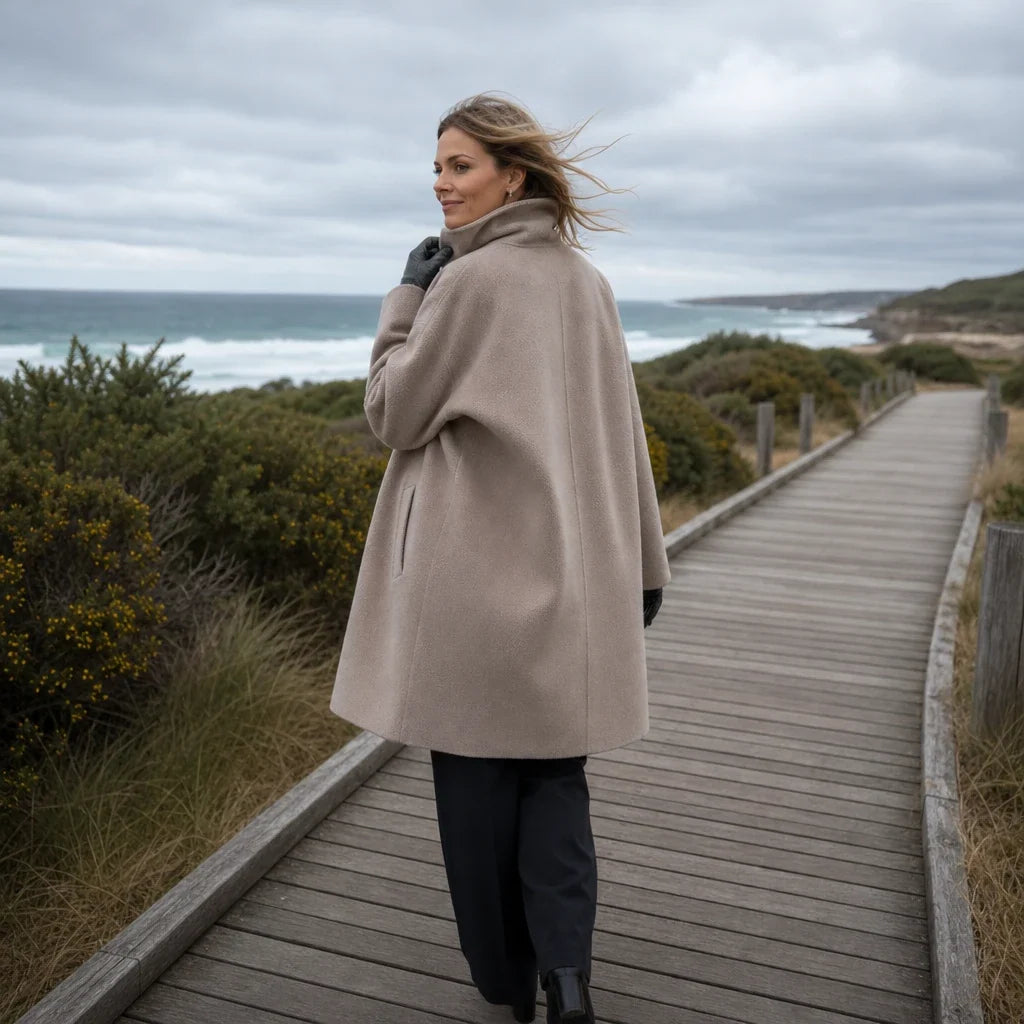 Adelyn – Oversized Taupe Long-Sleeve Coat
