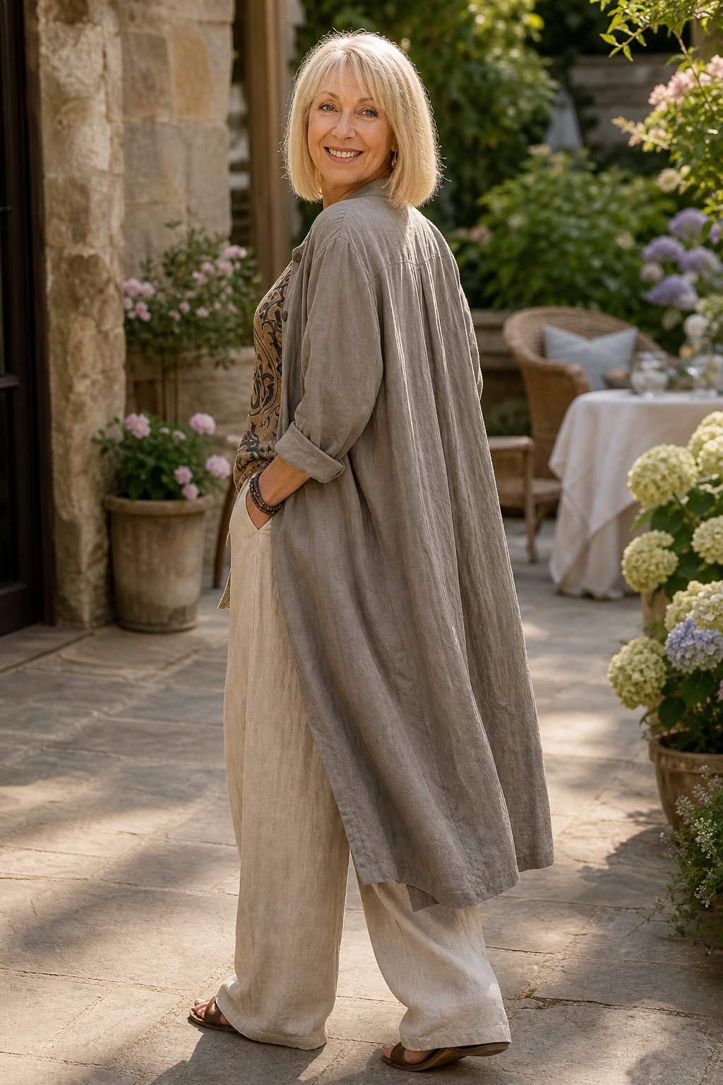 Wearbella – Ethnic Print Linen-Look Three-Piece Set