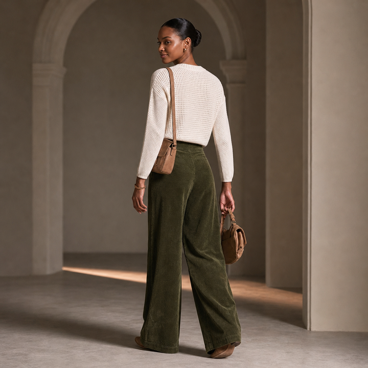 Cordelle – Asymmetrical Button-Front Pleated Wide-Leg Pants