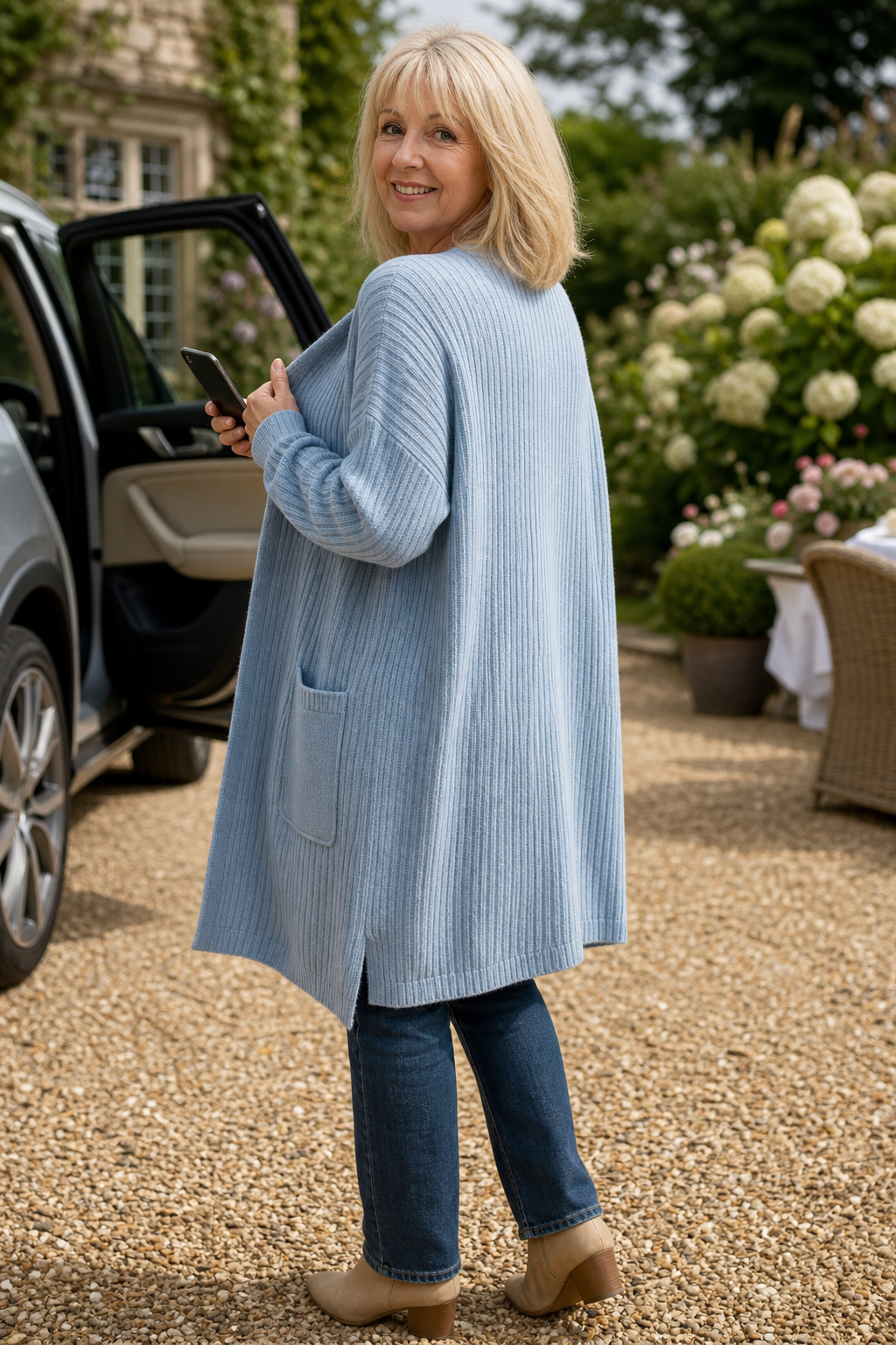 Cozelle – Ribbed Duster Open-Front Long Cardigan