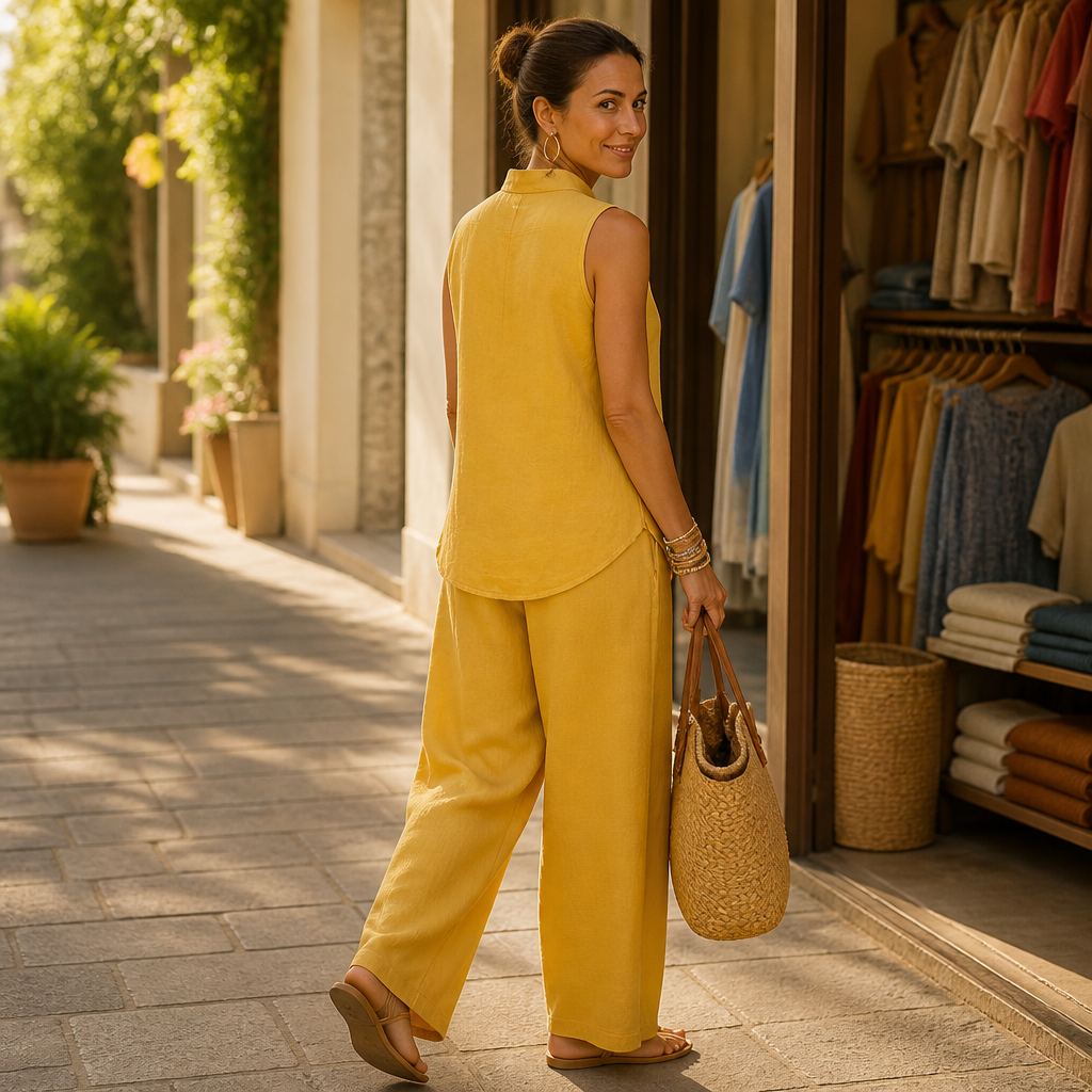 Poisematch – Stand-Collar Top And Wide-Leg Pants Set