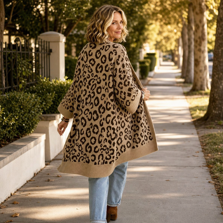 Léofur – Leopard Print Open-Front Knit Cardigan
