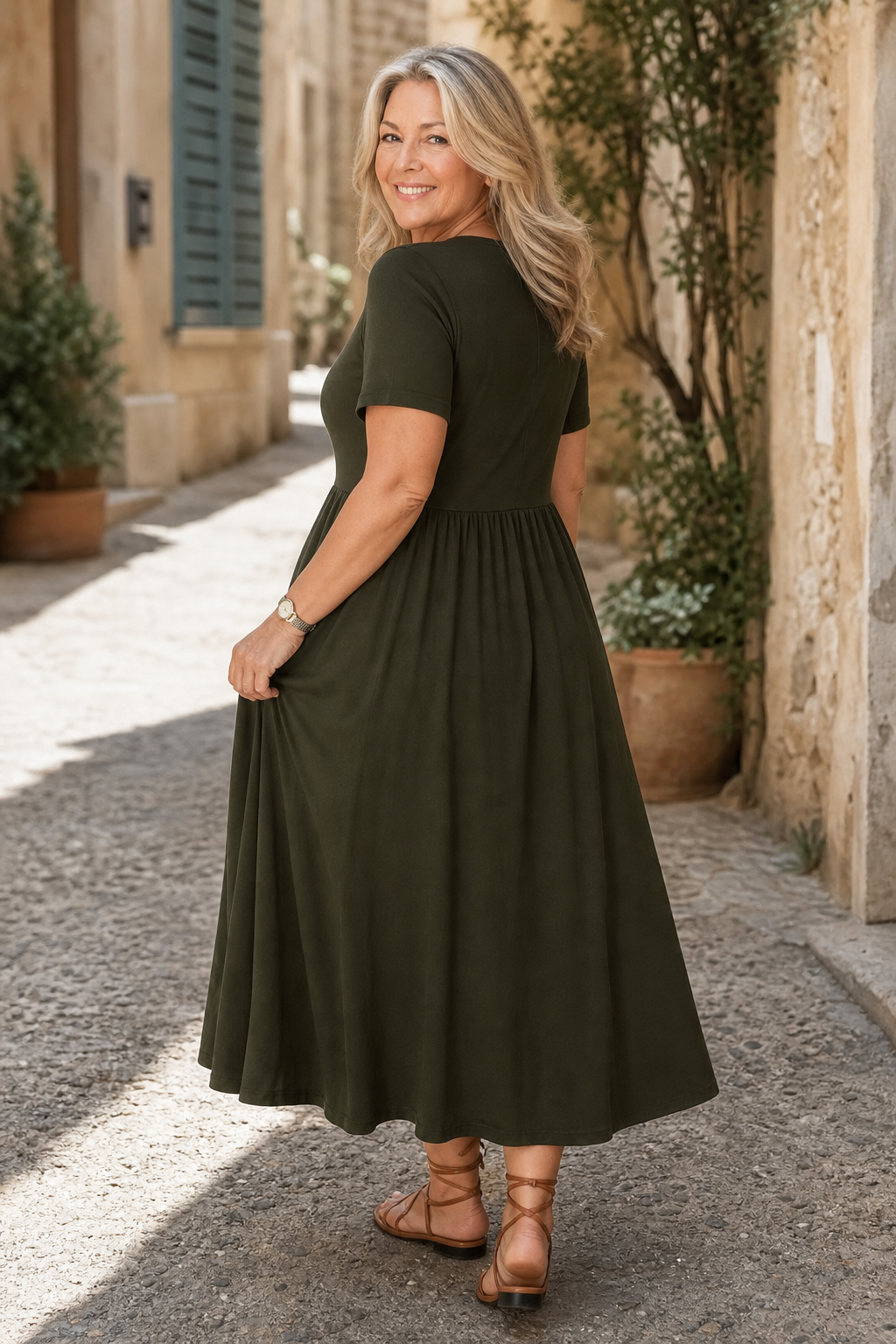 Wearbella – Ruched V-Neck Flared Midi Dress