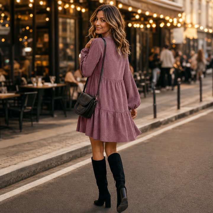 Velora – Long-Sleeve Tiered Dress