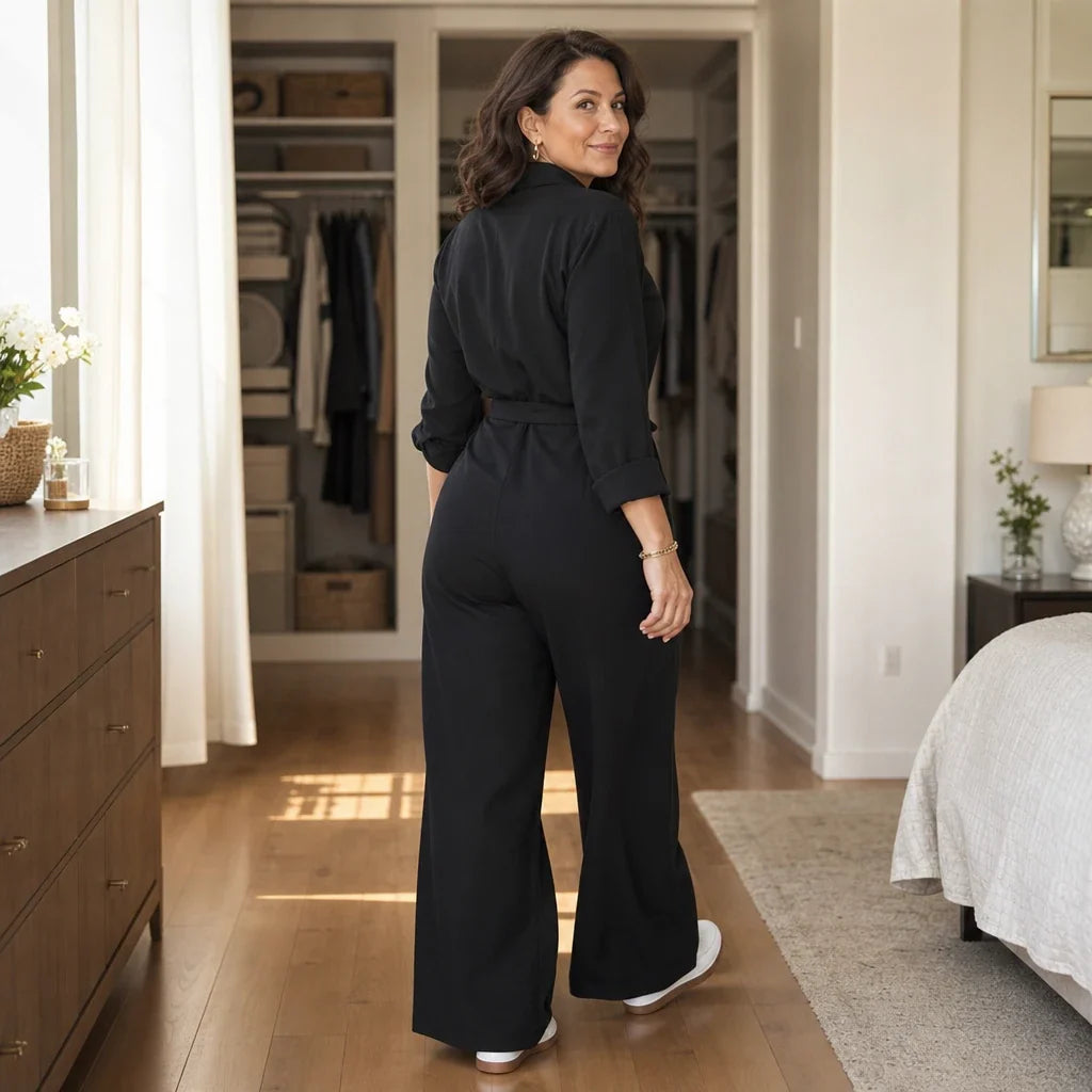 Silhouette – Collared Tie-Waist Wide-Leg Jumpsuit