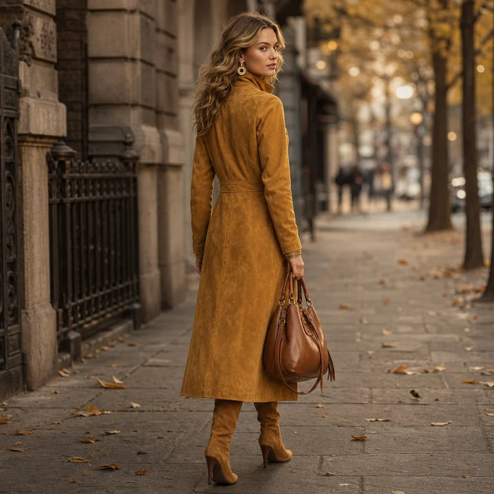 Velora – Fitted Stand-Collar Longline Coat