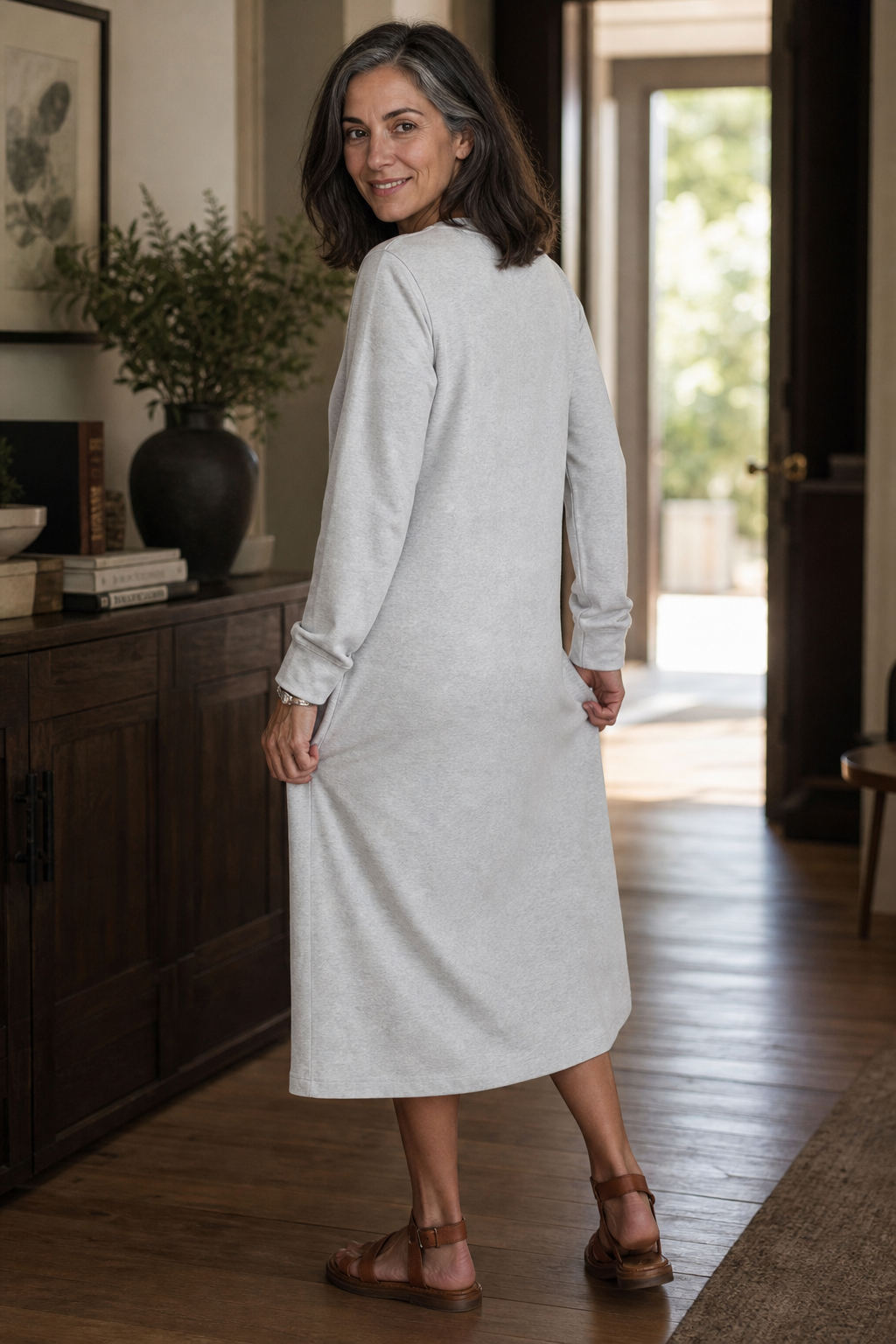 Curvella – A-Line V-Neck Knit Midi Dress