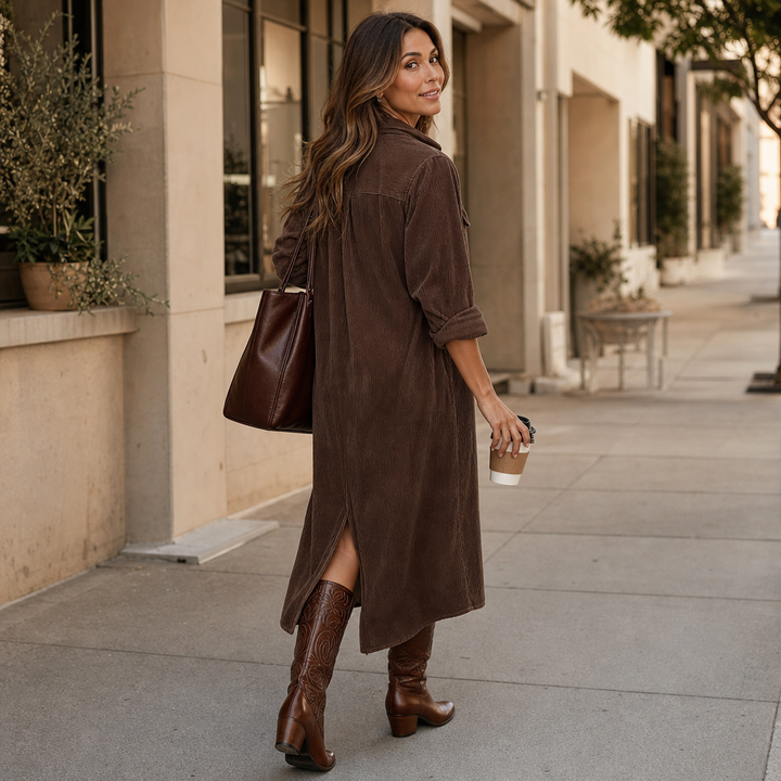 Corvana – Ribbed Button-Front Shirt Dress