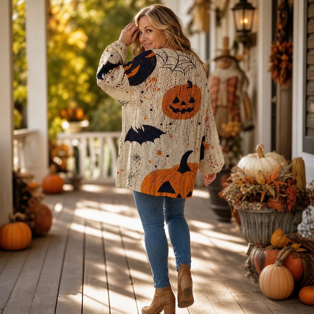 Harvestknit – Pumpkin And Bat Intarsia Knit Sweater