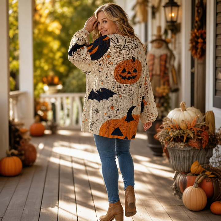 Harvestknit – Pumpkin And Bat Intarsia Knit Sweater