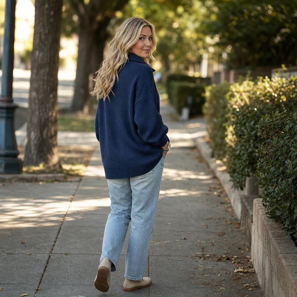 Collar & Knit – Collared Loose-Knit Henley Sweater