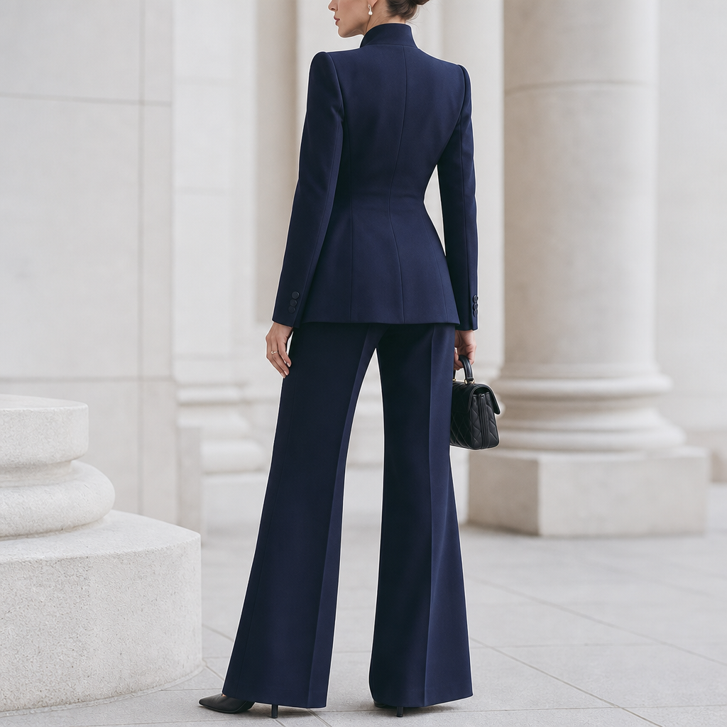 Wearbella – Stand Collar Peplum Blazer And Flare Pant Set