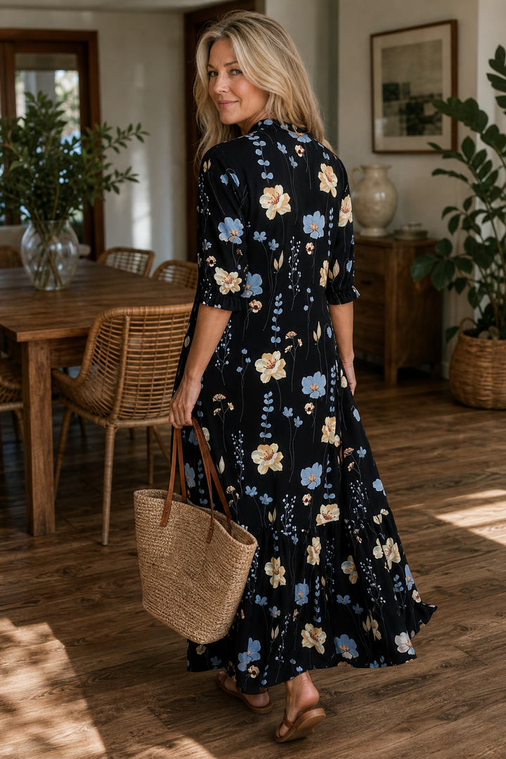 Wearbella – Lapel Collar Floral Maxi Shift Dress