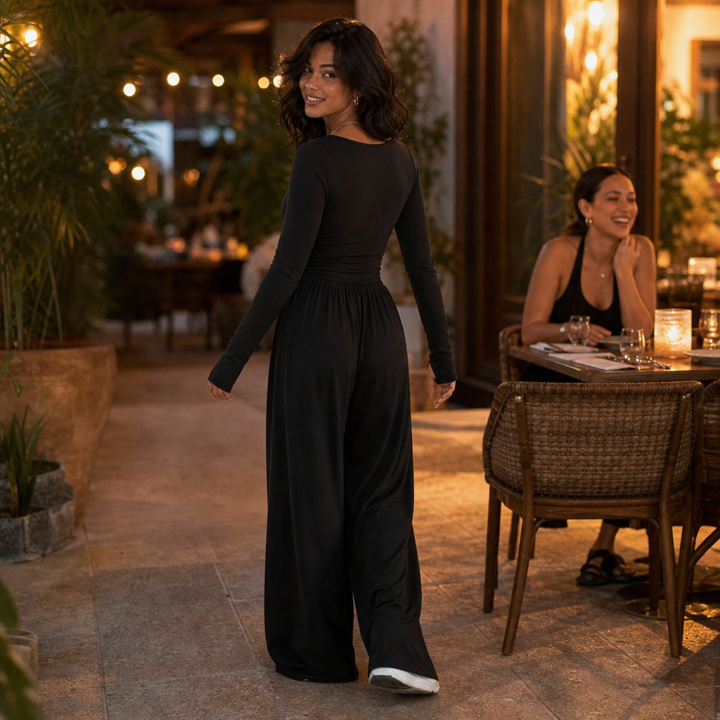Wearbella – Ruched Waist Square Neck Wide-Leg Jumpsuit