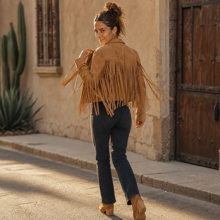 Fringe & Form – Laser-Cut Fringe Cropped Moto Jacket