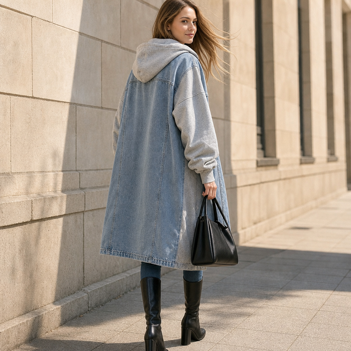 Denimova – Washed Denim-Look And Hooded Sweatshirt Jacket