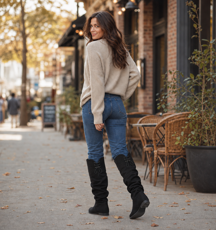 Slouch & Stroll – Lace-Up Slouchy Mid-Calf Boots