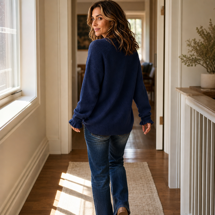 Wearbella – V-Neck Ribbed Knit Pullover Sweater