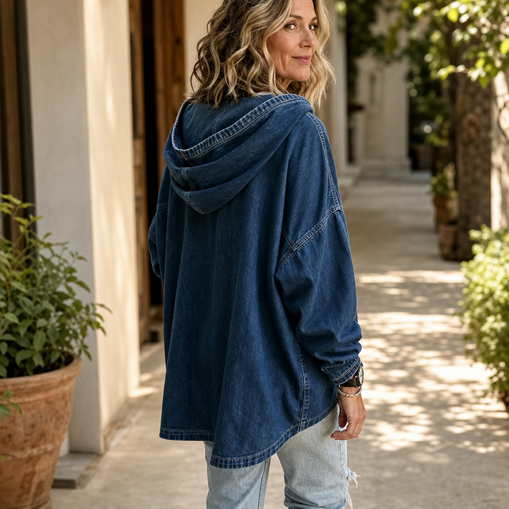 Denim Ease – Washed Oversized Denim-Look Hoodie