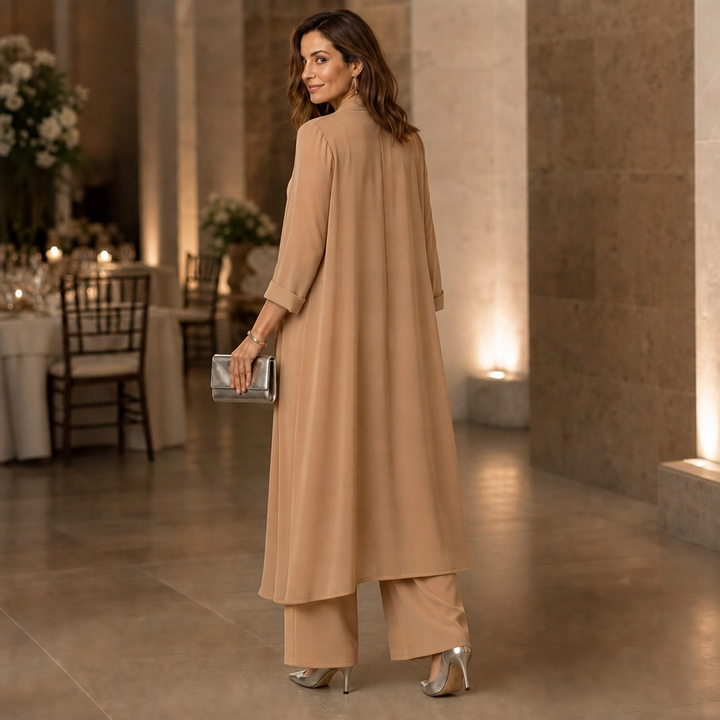 Wearbella – Swing Collar Cardigan Wide-Leg Pants Set