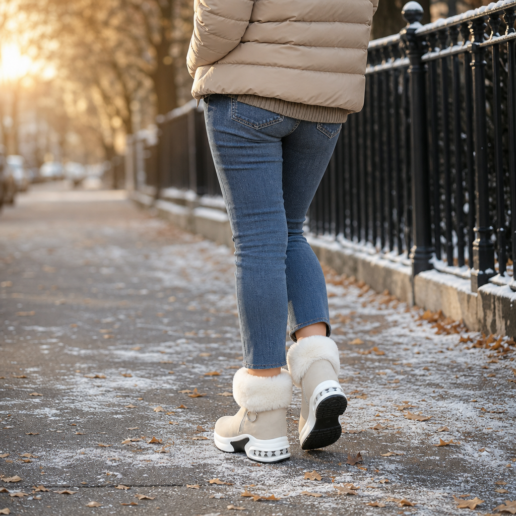 Veluna – Plush Fur-Cuff Chunky Ankle Boots