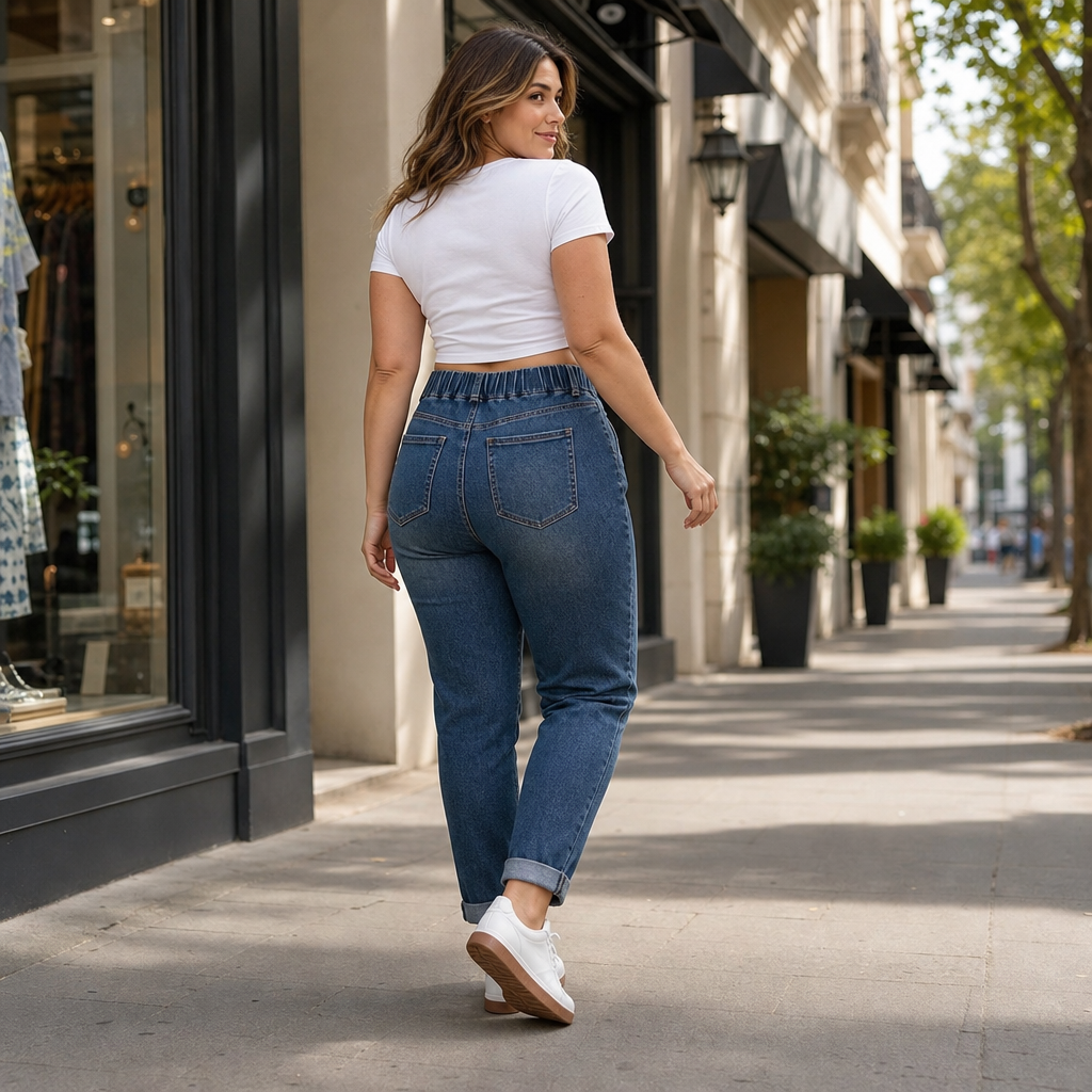 Wearbella – Drawstring Elastic-Waist Stretch Tapered Jeans
