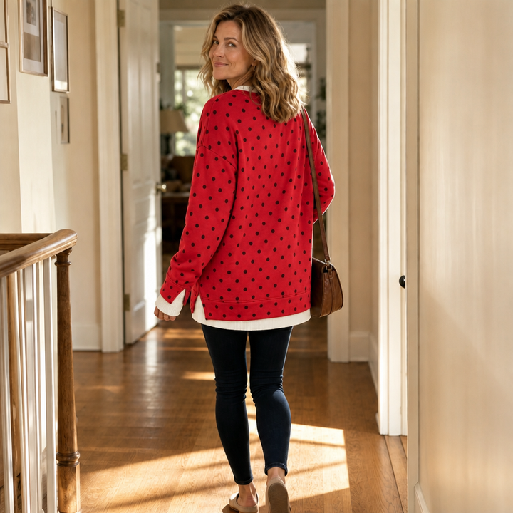 Wearbella – Layered-Look Polka Dot Pullover Sweatshirt
