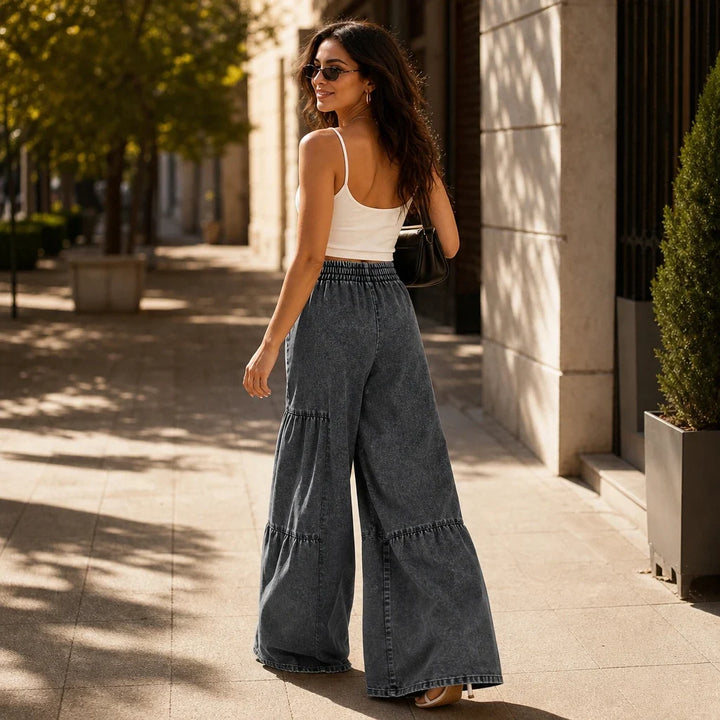 Tierelle – Tiered Patchwork Wide-Leg Jeans
