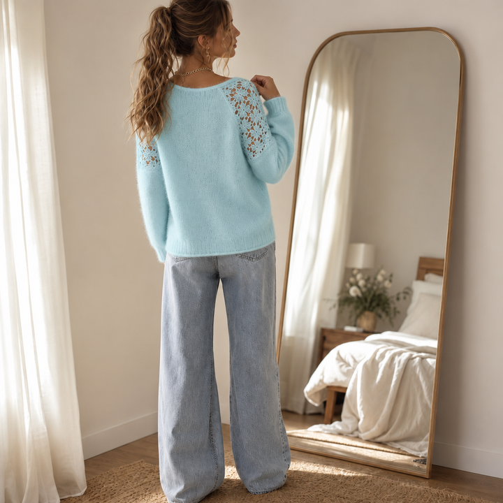 Florenza – Floral Lace Shoulder Cutout Sweater