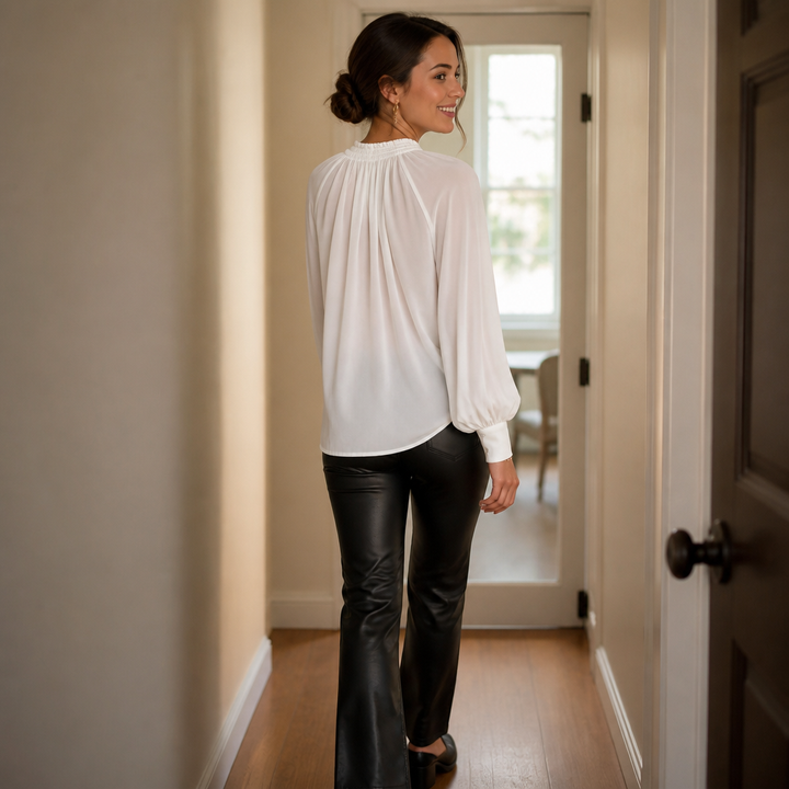 Wearbella – Chiffon Tie-Neck Lantern Sleeve Blouse