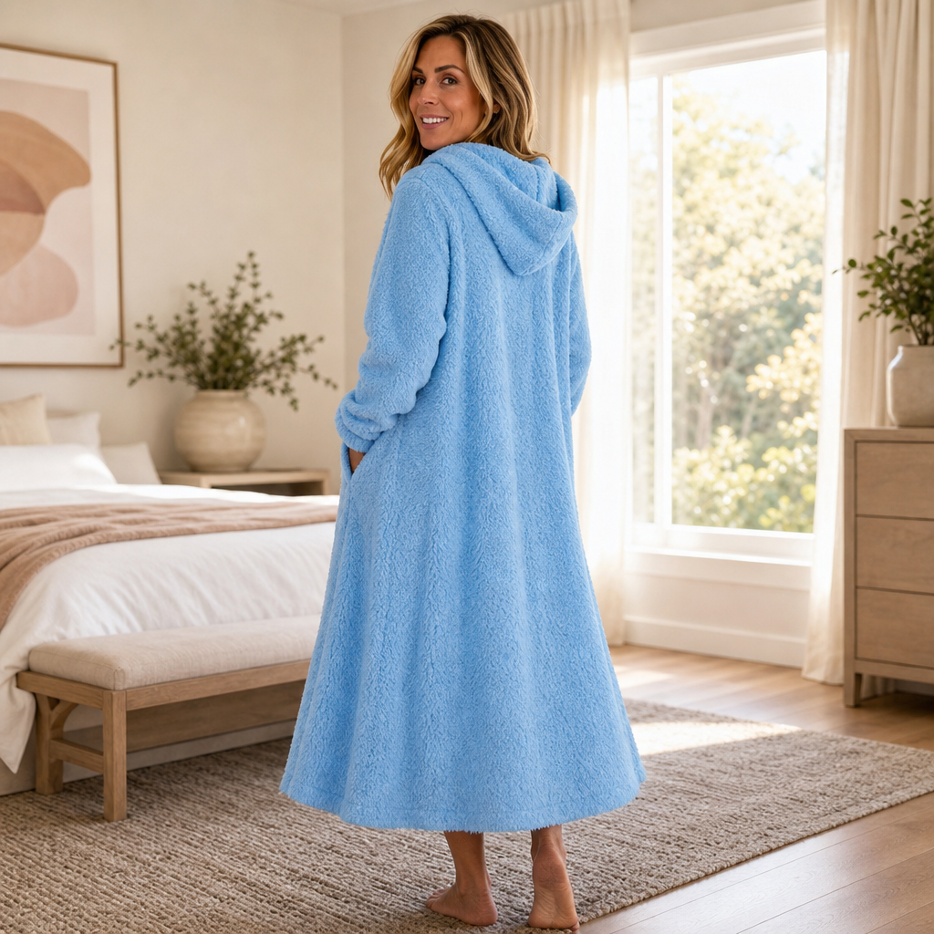 Coziya – Hooded Plush Fleece Maxi Robe Dress