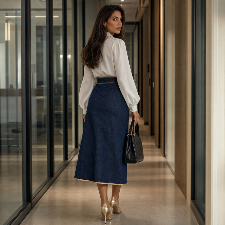 Wearbella – Asymmetric Wrap Denim Look Midi Skirt