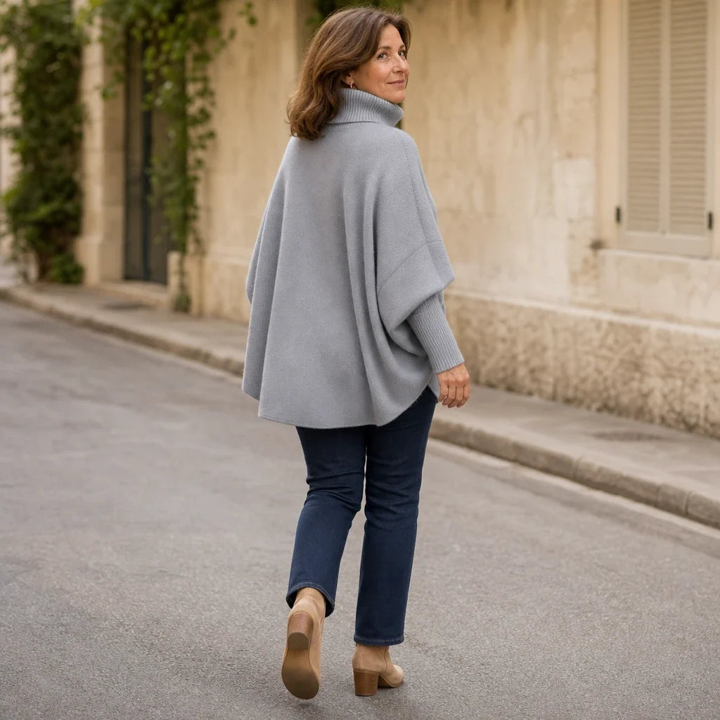 Veloura – Oversized Turtleneck Pocket Poncho Sweater